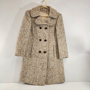 Vintage Handmade Double Breasted Speckled Herringbone Beige Peacoat Small